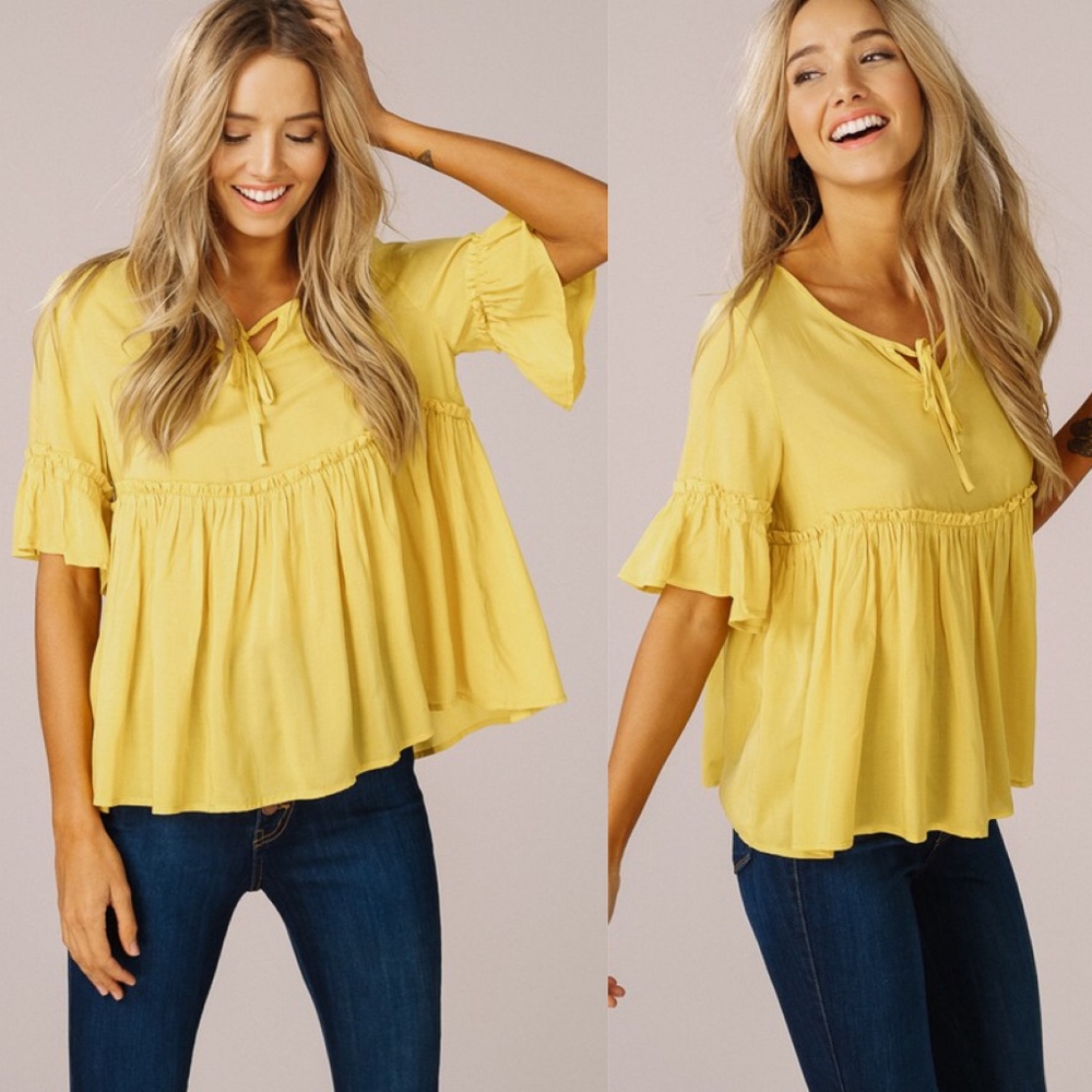 JORDAN Babydoll Top - MUSTARD - Picture 2 of 3
